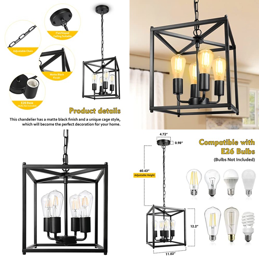 Solar Lantern Hanging - Lampadario a 4 Luci Nero Stile