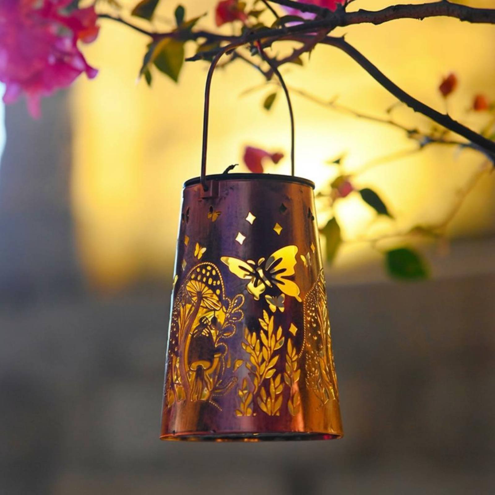 Solar Lantern Hanging - Lanterna da Giardino con Motivo Floreale,