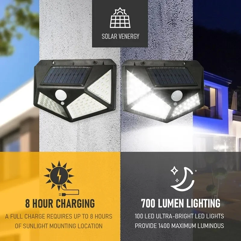 Outdoor Lighting With Motion Sensor - Lampada solare multifunzionale da 100 LED